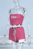 Pink Sexy Casual Solid Hollowed Out Backless Strapless Sleeveless Two Pieces