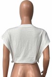 White Casual Street Character Print Letter O Neck Tops