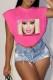 Rose Red Casual Street Character Print Letter O Neck Tops