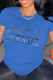 Royal Blue Casual Vintage Print Letter O Neck T-Shirts