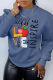 Blue Casual Street Print Patchwork Letter O Neck Tops