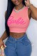 Pink Sexy Street Print Letter O Neck Tops