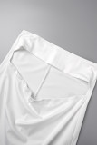 White Sexy Solid Hollowed Out Patchwork Square Collar Long Sleeve Two Pieces