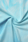 Blue Sexy Tie Dye Hollowed Out Backless Fold Strap Design Halter Irregular Dress Dresses