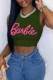 Pink Sexy Street Print Letter O Neck Tops