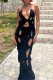 Black Sexy Solid Ripped Hollowed Out Backless Halter Long Dress Dresses