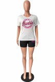 Red Casual Print Letter O Neck Short Sleeve Two Pieces
