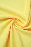Yellow Casual Sweet Simplicity Frenulum Solid Color One Shoulder Asymmetrical Dresses
