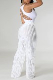 White Casual Solid Patchwork Regular High Waist Conventional Solid Color Trousers