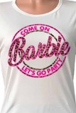 Red Casual Print Letter O Neck Short Sleeve Two Pieces