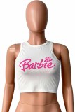 Pink Sexy Street Print Letter O Neck Tops