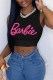 Black Sexy Street Print Letter O Neck Tops