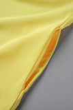 Yellow Casual Sweet Simplicity Frenulum Solid Color One Shoulder Asymmetrical Dresses