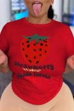 Pink Casual Print Letter O Neck T-Shirts