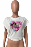 Pink Casual Street Character Print Letter O Neck Tops