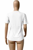 Pink Casual Print Letter O Neck T-Shirts