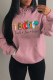Pink Casual Daily Print Draw String Letter O Neck Tops