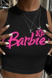Pink Sexy Street Print Letter O Neck Tops