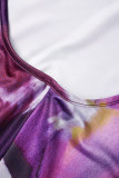 Purple Sexy Casual Print Backless Spaghetti Strap Long Dress Dresses