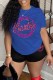 Blue Casual Print Letter O Neck Short Sleeve Two Pieces
