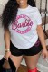 White Casual Print Letter O Neck Short Sleeve Two Pieces
