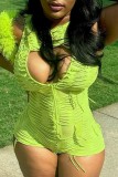 Green Sexy Casual Solid Hollowed Out O Neck Skinny Romper