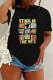 Black Casual Print Basic O Neck T-Shirts