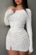 White Casual Solid Patchwork Oblique Collar Long Sleeve Dresses