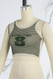 Khaki Sexy Casual Print Patchwork U Neck Tops