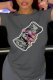 Dark Gray Street Daily Print Patchwork O Neck T-Shirts