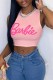 Light Pink Sexy Street Print Letter O Neck Tops