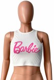 Pink Sexy Street Print Letter O Neck Tops