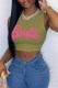 Light Green Sexy Street Print Letter O Neck Tops