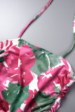 Pink Sexy Casual Print Backless Spaghetti Strap Sleeveless Two Pieces