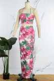 Pink Sexy Casual Print Backless Spaghetti Strap Sleeveless Two Pieces