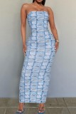 Multicolor Sexy Casual Print Backless Strapless Long Dress Dresses
