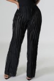 White Casual Solid Patchwork Regular High Waist Conventional Solid Color Trousers