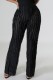 Black Casual Solid Patchwork Regular High Waist Conventional Solid Color Trousers
