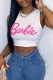 White Sexy Street Print Letter O Neck Tops