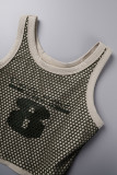 Khaki Sexy Casual Print Patchwork U Neck Tops