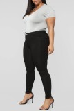 Black Casual Solid Patchwork Plus Size Jeans (Subject To The Actual Object)