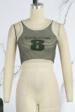 Khaki Sexy Casual Print Patchwork U Neck Tops