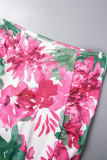 Pink Sexy Casual Print Backless Spaghetti Strap Sleeveless Two Pieces