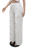 White Casual Solid Patchwork Regular High Waist Conventional Solid Color Trousers
