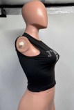 Black Street Letter Hot Drill O Neck Tops