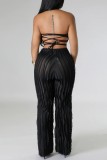 White Casual Solid Patchwork Regular High Waist Conventional Solid Color Trousers