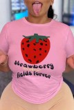 Pink Casual Print Letter O Neck T-Shirts