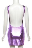 Purple Sexy Casual Solid Slit O Neck Sleeveless Two Pieces
