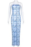 Multicolor Sexy Casual Print Backless Strapless Long Dress Dresses