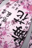 Pink Casual Print Patchwork Off the Shoulder Long Sleeve Dresses